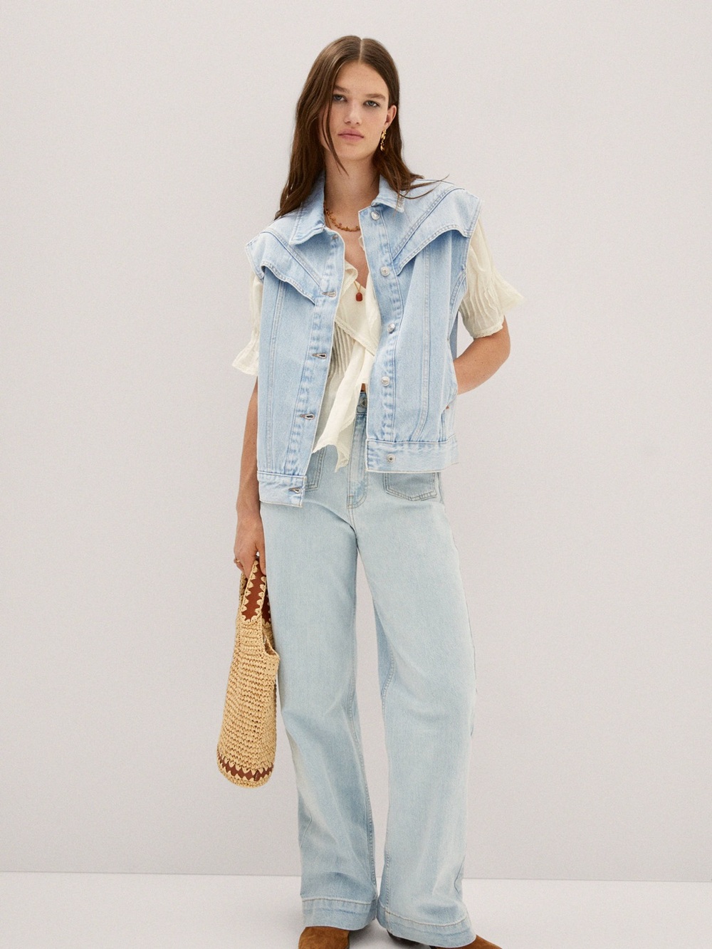 MNG denim Gilet with seams size XL